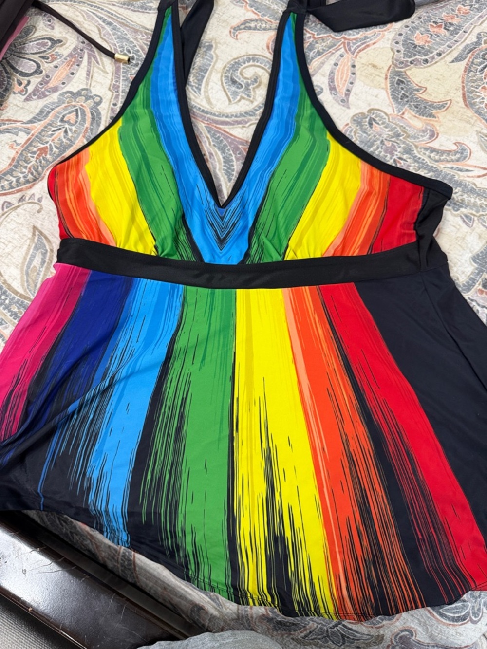 Source Unknown Rainbow Stripe Women's Swim Bodysuit with Black Trim